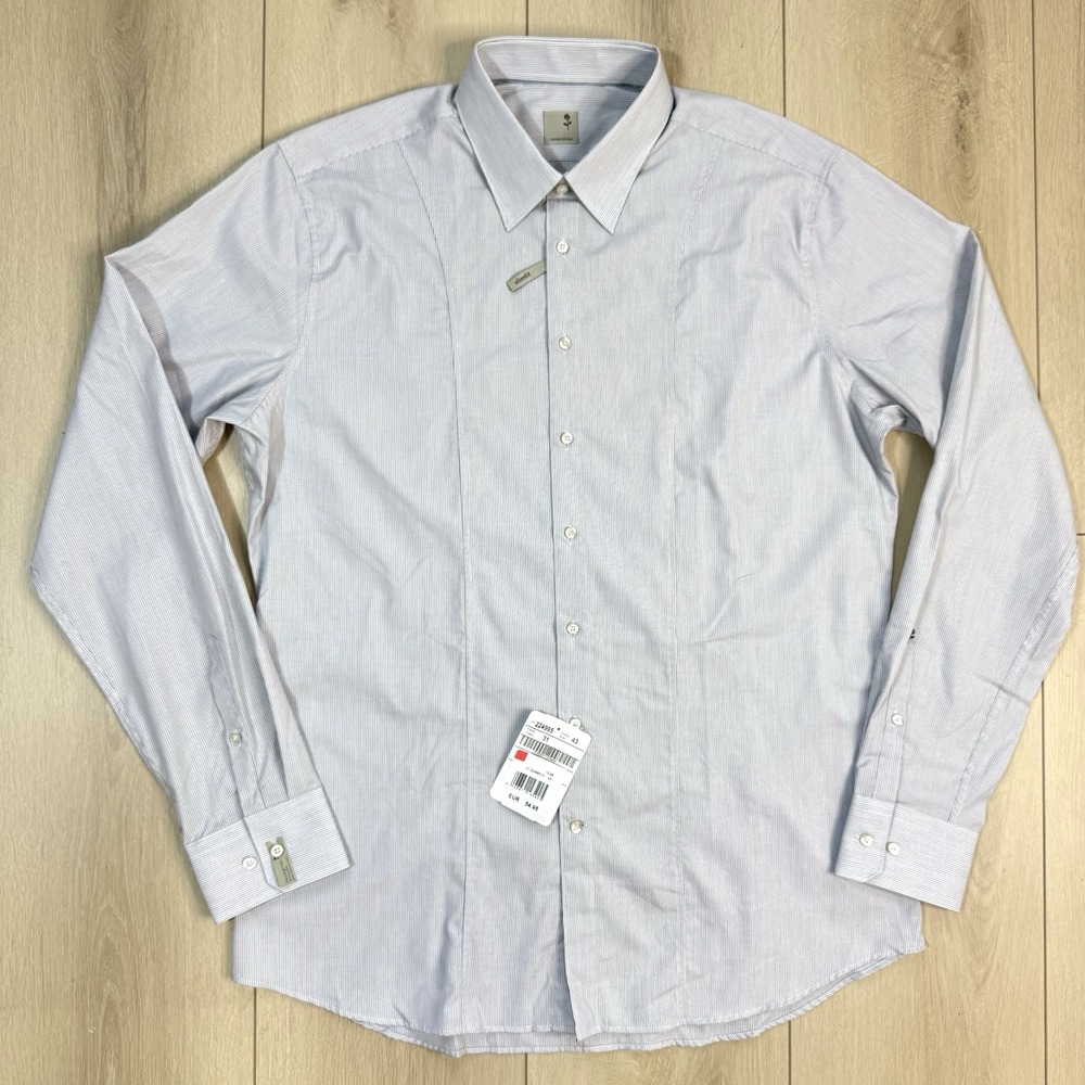 NWT Seidensticker Men's Slim Fit Shirt 17 43 Off White Gray Stripe‎ Germany